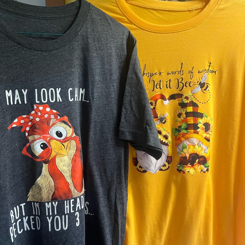 Women’s bundle t-shirts 1x / xl chicken  sunflowers/gnomes